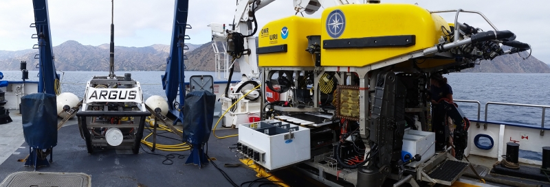 Argus and Hercules ROVs on deck of E/V Nautilus